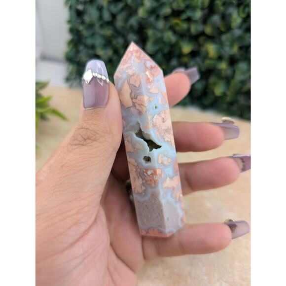 Pink Petal Agate Cotton Candy Agate crystal tower druzy witchy coquette girly - Picture 4 of 4